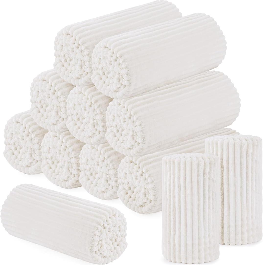 Buryeah 12 Pcs Flannel Throw Blankets Bulk Outdoor Wedding, Cream White, 50 x 60 inches