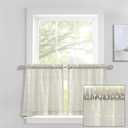 Lush Decor Farmhouse Textured Sheer Kitchen Window Curtain Tiers Set, 29"W x 24"L, Beige