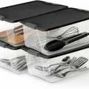 HOMZ 4-Pack Secure Latch, Clear Plastic Storage Organizer Bins, 15 Quart, Gray Lid - Stackable Container Boxes for Bedroom, Bathroom, Garage, and Office Organization