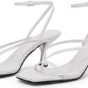 PiePieBuy Women's Lace Up Heeled Sandals Square Flip Flop High Heels Strappy Party Shoes (8.5, White)