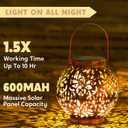 JOIEDOMI 2 Pack Outdoor Solar Hanging Lantern Lights, Waterproof Tabletop with Handle, LED Moroccan Lanterns, Metal Decorative Garden Solar Lights Christmas for Patio, Lawn, Porch, Backyard