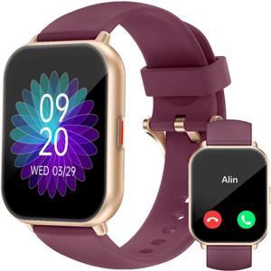 RUIMEN Smart Watches for Men Women (Answer/Make Calls, 2 Bands Included), 1.8" Smartwatch for iOS/Android Phones, Fitness Tracker Heart Rate/Sleep Monitor Digital Watch Waterproof Purple