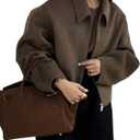 Womens Cropped Wool Jacket Plain Zipper Short Pea Coats Fall Winter Trendy Tweed Jackets 2025 (Medium, Brown)