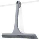 2-in-1 Silicone Shower Squeegee with Hook,Dual-Sided Design with Scraper & Scrub Surface,Rust-Proof Stainless Core,Streak-Free Bathroom Squeegee for Glass Doors,Mirrors,Windows,Car Windshields (Gray)