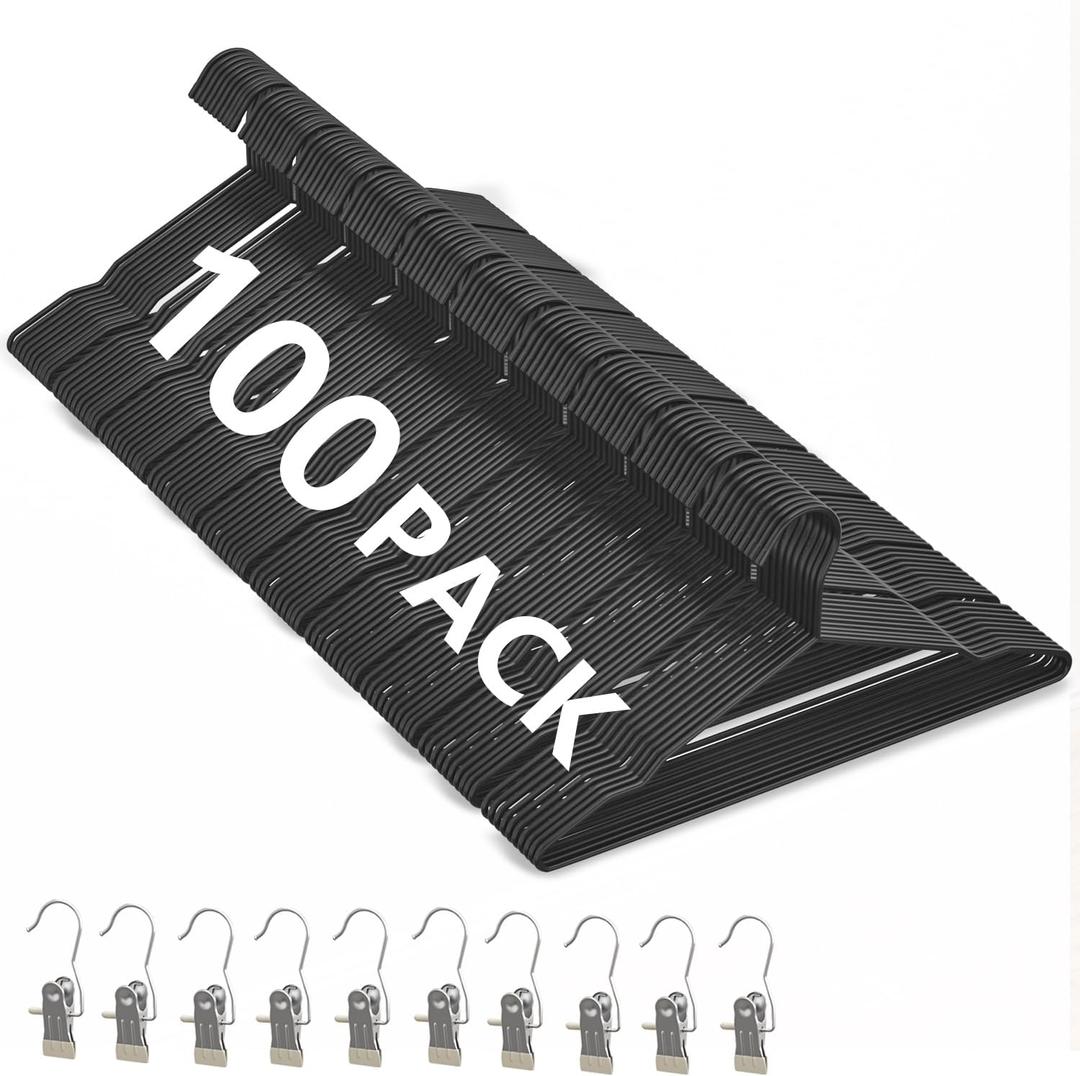 100Pack Metal Wire Hangers+10 Clothes Pins, 16.5" Wire Clothes Hangers for Standard Sized Shirt, Suits, Jackets, Skirts, Ultra Thin Space Saving, Bulk for Home and Commercial