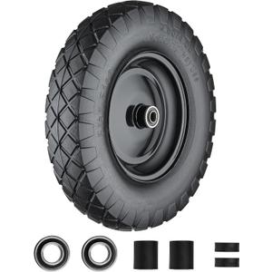 Wheelbarrow Tires 4.80/4.00-8 Flat Free, 16 inch Solid Tire and Wheel with 5/8” or 3/4” Bearings, Wheel Barrow Tires 4.80/4.00-8 Includes Adapter Kit by Cubesprings