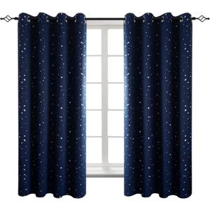 BGment Navy Star Blackout Curtains for Kid's Bedroom - Grommet Thermal Insulated Room Darkening Printed Curtains for Living Room, Set of 2 Panels (46 x 54 Inch, Dark Blue)