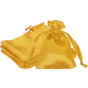 3 x 4 Inch Satin Bags with Drawstring, 6 Pcs Silk Drawstring Gift Bag Wedding Favor Pouch for Jewelry Candy Christmas Party Graduation Birthday Easter, Gold Tone