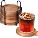 Best Wooden Handle Coasters Set of 6 with Holder Coffee Table Decor Acacia Wood Coaster for Living Room Modern Cup Coaster for Drink Home Kitchen Dining Accessories Bar Farmhouse Outdoor Decorative