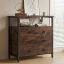 Edbuosy 3 Wooden Drawers Night Stand, 27 Inch Wide Nightstand with Charging Station and Adjustable Drawers, Small Dresser for Closet, Bedside Table for Living Room/Bedroom/Office, Retro Brown.