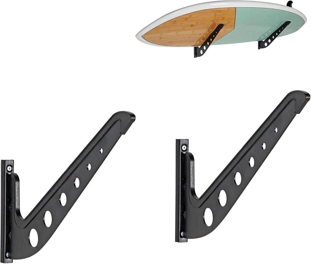 Multi Board Surf Rack Wall Mount for Surfboard, Wakeboard, Snowboard Storage, Adjustable Wall Hangers Boards Display (1 Level, Black)