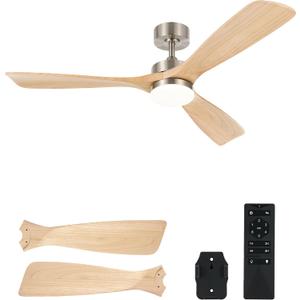 VONLUCE Ceiling Fans with Lights, 52 Inch Ceiling Fan and Remote, 6 Speed Reversible Noiseless DC Motor, 3CCT, Wood Ceiling Fan for Outdoor Indoor Farmhouse Patios,Nickel