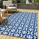 HUGEAR Outdoor Plastic Straw Rug, Waterproof Outdoor Rugs for Patios Clearance, Reversible Area Rug, Large Outside Carpet for Camping, Balcony, RV, Deck, Picnic, Beach (5x8ft Clover/Blue&White)