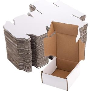 Cedilis 75 Pack Corrugated Mailer, 4x4x2 Inches Shipping Boxes, Small Cardboard Box for Shipping Mailing and Storing, Recyclable, Crush Proof, Oyster White