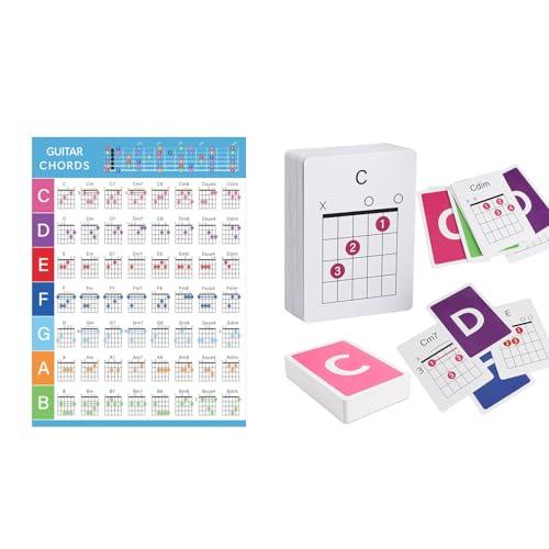Guitar Chord Flashcards and Guitar Chord Chart，56Pcs Acoustic & Electric Guitar Learning Cheat Sheets - Learn Essential Chords Quickly & Easily
