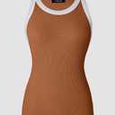 Tank Tops for Women Summer Sleeveless Round Neck Basic Cami Top Slim Knit Ribbed Racerback Blouses (Brown, L)