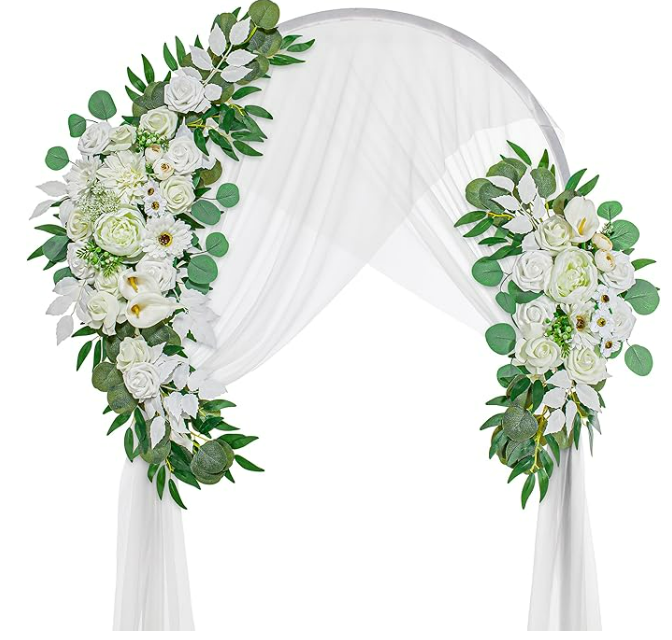 Wedding Arch Flowers, Artificial Flowers for Decoration, 2pcs Flower Swag and 1 pcs Semi-Sheer Chiffon Table Runner Swag for Beautiful Dream Wedding Ceremony Floral Decor - Pack of 3