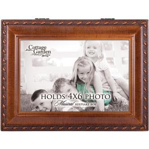 Cottage Garden Personalize with Photo Woodgrain Rope Trim Jewelry Music Box Plays You are My Sunshine