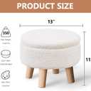 Wimarsbon Storage Ottoman, Modern Round Footrest with Soft Padded Seat, Teddy Velvet Footstool with Wood Legs, Accent Small Table or Plant Stand for Hallway, Living Room (Cream)
