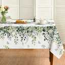 Horaldaily Spring Tablecloth 6060 Inch Square, Green Eucalyptus Washable Seasonal Table Cover for Party Picnic Dinner Decor