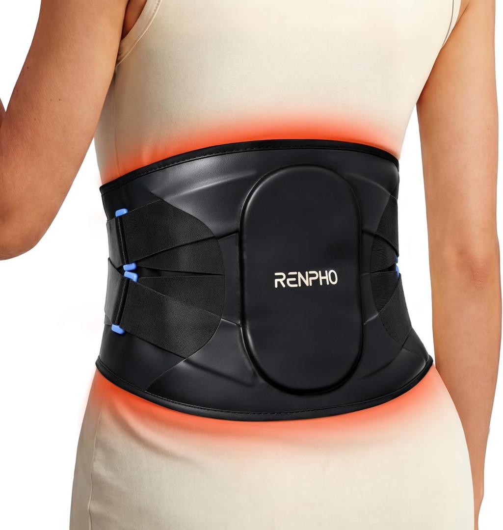 RENPHO Heating Pad for Back Brace, FSA Eligible HSA, Fathers Day Dad Gifts, Portable Cordless Wearable Belt with Massager, Lower Back Support Pain Relief with 5 Heat 3 Vibration, Detachable Support (Black)