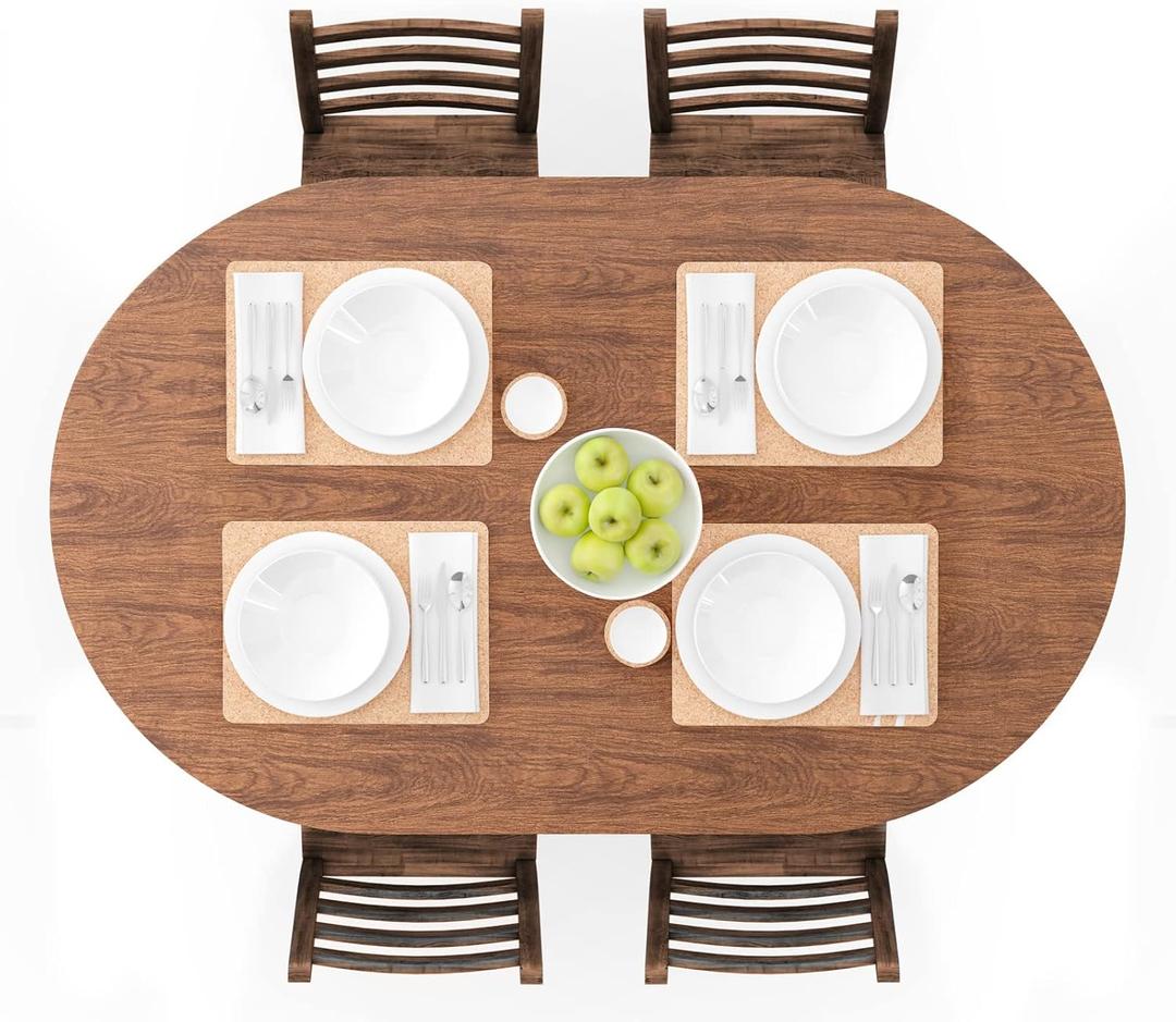 UMINEUX Oval Fitted Vinyl Tablecloth with Elastic Edged & Flannel Backing, Waterproof Wipeable Oval Table Cover - Fits Tables up to 42"X68" (Wood)