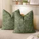 AELS Boho Decorative Textured Throw Pillow Covers 18"x18", Modern Mid Century Rainbow Tufted Pillow Case, Farmhouse Rustic Geometric Woven Cushion Case for Bed Couch Sofa, Olive Green