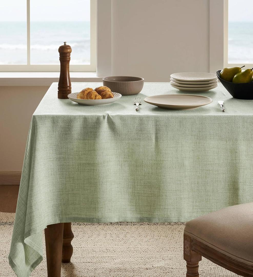 Linen Tablecloth for Rectangle Table 60x104 Inch Green, Farmhouse Style Sage Green Tablecloth, Water Resistant Burlap Tablecloths for Dining Table Farmhouse Kitchen