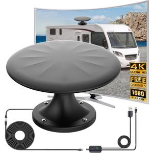 RV Antenna for Camper, RV TV Antennas Roof Mounted, 720 Long Range Omni Directional Reception Digital HD Antenna Signal, with Super Signal Booster, 35ft HDTV Cable (RVBK01)