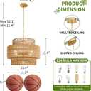 Boho 17” Rattan Chandelier Light Fixture, 5-Light Hand Woven Rattan Pendant with 3-Tier Wicker Shade, Adjustable Farmhouse Ceiling Hanging Light for Dining Room, Kitchen, Living Room, Bedroom, 17.7 inch