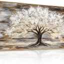 DZRWUBHS Framed Vintage Tree of Life Wall Art, Neutral Rustic Farmhouse Tree Canvas Painting Print Artwork for Walls,Wall Decor For Living Room,Modern Pictures For Bedroom Office Decorations 20" X 40"