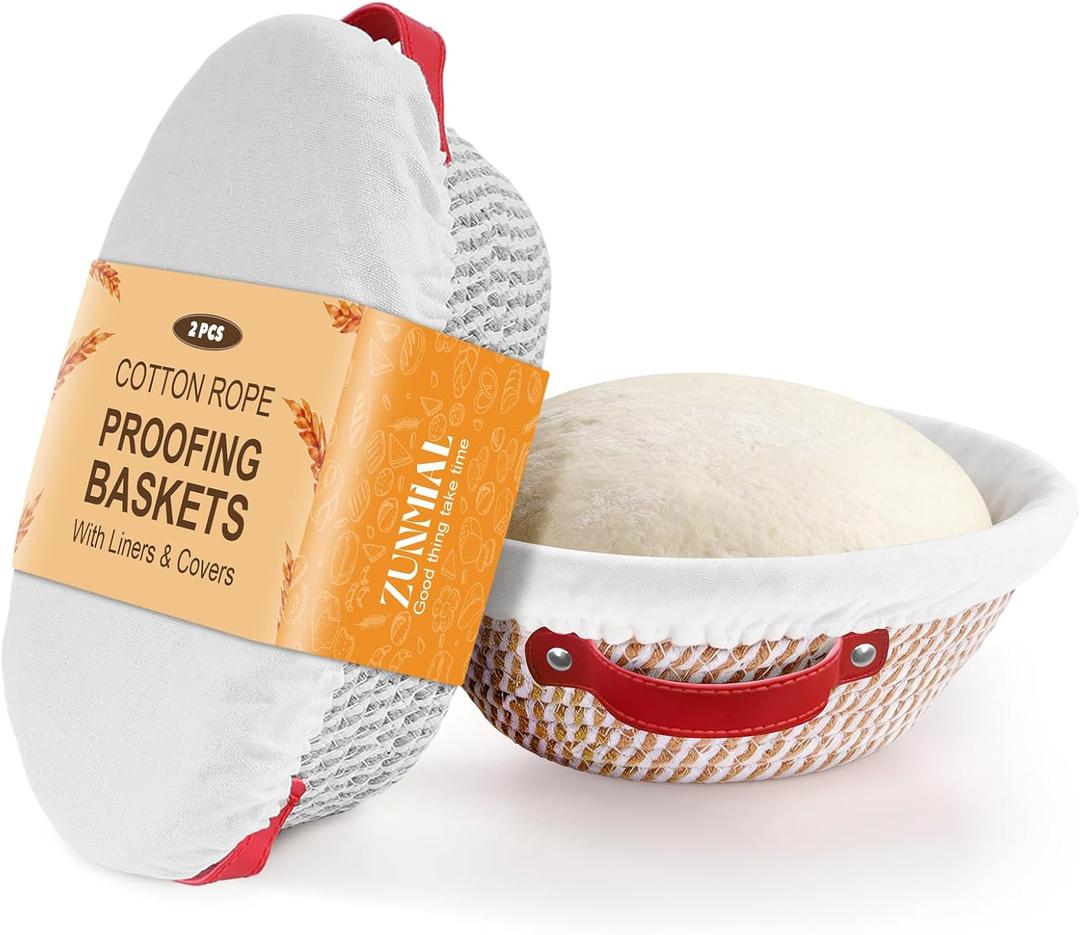 Banneton Bread Proofing Basket,9/10inch Round & Oval Cotton Rope Sourdough Proofing Basket with Liners & Covers,for Bread Making Baking Fermentation (2 Pack)