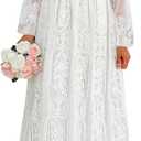 Cercis Womens Off The Shoulder Floral Lace Maxi Wedding Dress Boho Flowy Wedding Guest Formal Long Dresses (White, M)