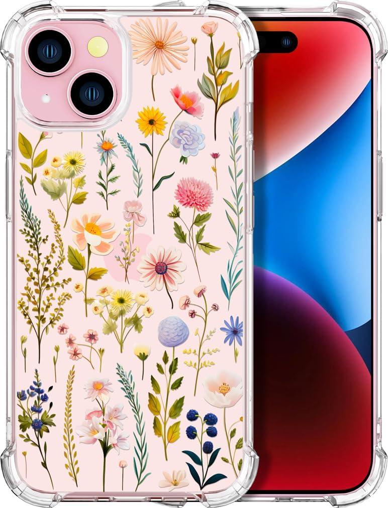 Compatible for iPhone 15 Plus Cases with Design, Cute Transparent Phone Case for Women Girls Girly with Heavy Duty Protective Bumper (Clear Watercolor Floral)
