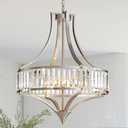 Brushed Nickel Chandeliers for Dining Room, 22 Inch Crystal Light Fixture 6-Light Modern Round Large Chandeliers for Kitchen Hallway Bedroom Foyer Hall Adjustable Height Hanging Light