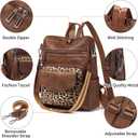 GAEKEAO Backpack Purse for Women Fashion Leather Designer Travel Backpack Purses Convertible Shoulder Bag with Wristlet (Brown With Leopard)