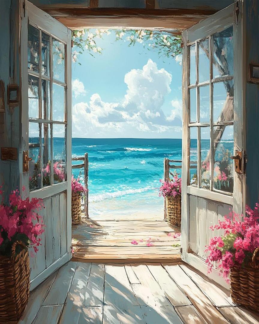 MBNTJHT DIY Scenery Paint by Numbers Kit for Adults on Canvas,Landscape Beach Digital Oil Painting Kit for Adults Beginner,Easy Scenery Acrylic Paint by Number Kits for Holiday Gifts 16X20 Inch. (MT20724)