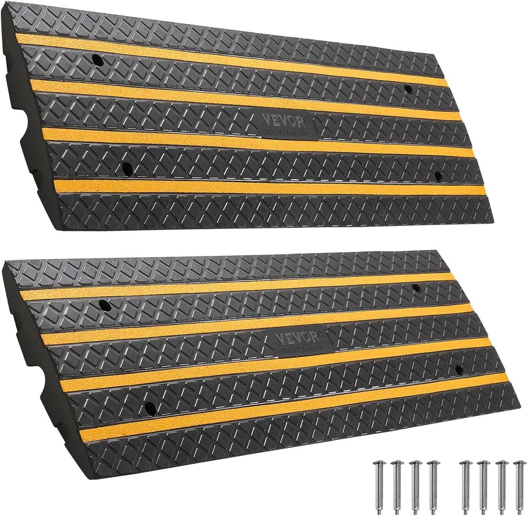 VEVOR Car Driveway Rubber Curb Ramp, 2 Pack 48.8-inch-Long Heavy Duty Low Profile Slope Ramps, 2.6 Rise, 33069 lbs Load Capacity, Reflective Safety Strips, for Vehicles, RVs, and Wheelchairs