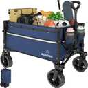 Collapsible Wagon Cart with Wheels Foldable - Folding Utility Heavy Duty Wagons Carts for Grocery Sports Garden Shopping Camping Wheelbarrows (Navy Blue, 120L)
