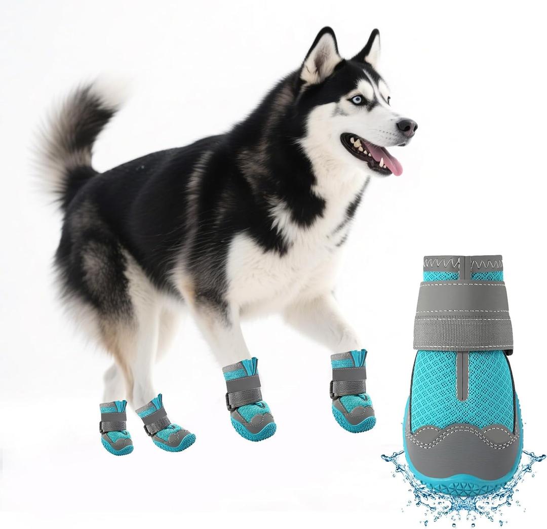 Furrtripsy Dog Booties,Waterproof Dog Shoes for Large Medium Small Dogs,Suitable for Summer Hot Pavement,Adjustable Non-Slip Rubber Paw Protector (Blue, #2 (Width 1.8 inch) for 21-30 lbs)