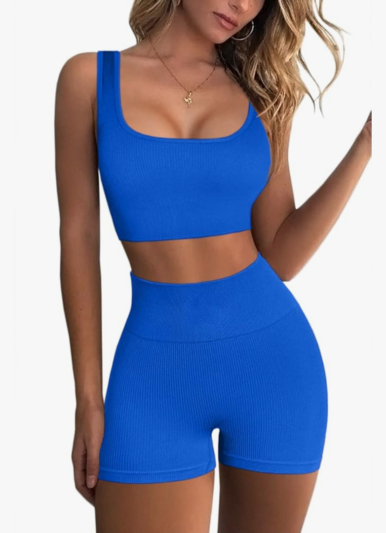 QINSEN Workout Sets for Women 2 Piece Seamless Ribbed Crop Tank High Waist Shorts Yoga Outfits S QINSEN Workout Sets for Women 2 Piece Seamless Ribbed Crop Tank High Waist Shorts Yoga Outfits S