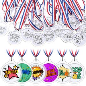 DIY Blank Medals for Kids, Design Your Own Award Medals with Colorable Sheets and Blank Sheets, Custom Acrylic Awards Kit with Ribbon for Back to School Field Day Games Prize Gifts