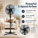 Simple Deluxe 16" Oscillating Pedestal Fan for Bedroom, 3 Speed Standing Fan, Max 1350 CFM, 18ft/s Airflow, 90° Horizontal Oscillating Floor fan for Indoor, Living Room, Home Office & Dorm