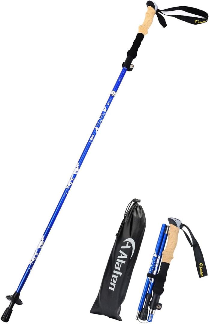 Lightweight Collapsible Trekking Pole - 7075 Aluminum Adjustable Walking Stick for Hiking & Travel, Foldable Quick-Lock Design, Single Pole for Adults & Seniors (1 PC(1 Pole), Blue 106- 125CM)