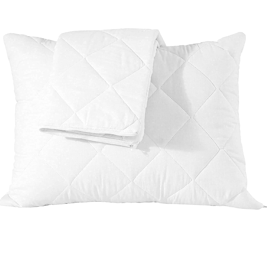 Quilted Pillow Protectors King Pair 20x36 Inches Extra Soft Thick Ultra Plush White Zippered Set of 2 Size Encasement