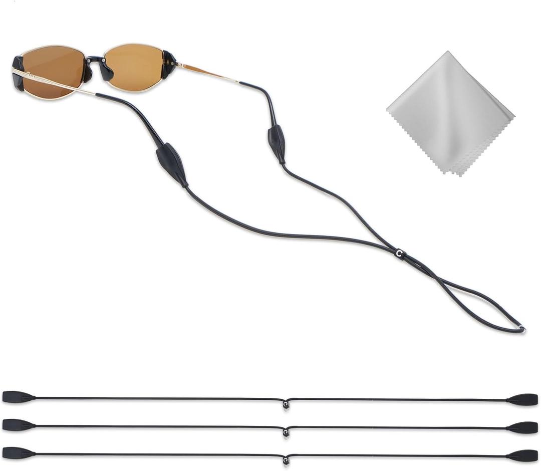 Silicone Glasses Strap 3 Pcs, Eyeglasses Strap for Men Women and Kids, Eye Glasses Holders Around Neck, Sunglasses Lanyard String for Sports, Eyewear Retainer (Black)