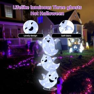 Halloween Decorations Outside Ghost Decor - HOYECHI Halloween Decorations Outdoor Lighted 3 Pack Ghost 3.5FT, Light Up Ghost With 75 Led Lights, Ground Stakes, for Front Yard Porch Gardens Lawns Party
