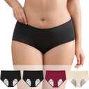 Women's Period Washable Urinary Incontinence Cotton Brief Underwear Menstrual Panties with Leakproof (Medium, Black/Black/Red/Beige)