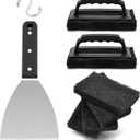 HaSteeL Griddle Cleaning Kit, 7PCS Flat Top Grilling Cleaner Tools Set, Metal Dough Scraper, Cleaning Brush with Handle, Scouring Pads for BBQ Cast Iron Kitchen Cookware Stovetops Hot & Cold Surfaces