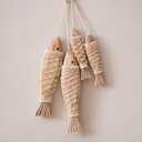 CSBXC 4 Pack Hand Carved Antique Wood Fish Sculpture Decor Ornament with Fishing Net, Beach Theme Wall Art Hanging Wooden Nautical Fish Decorations for Home, Lake House, Bathroom Bedroom Decorated